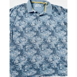 Vintage Eddie Bauer Polo‎ Shirt Men's Large - Palm Trees - Ferns - Golf - Blue